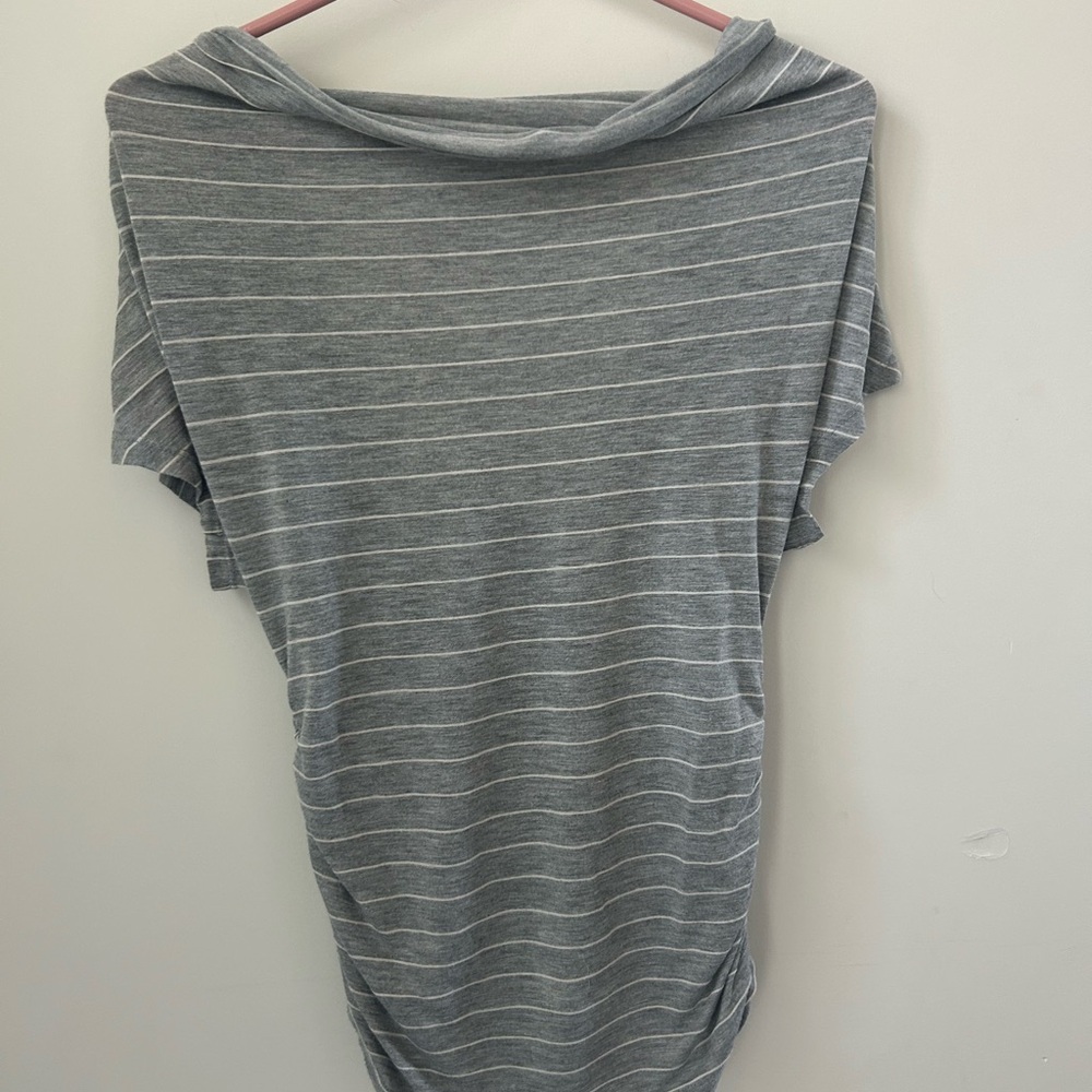 Gray Striped Short Sleeve Top